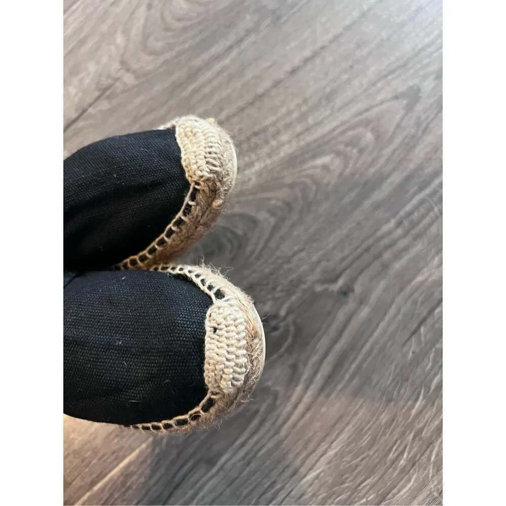 Cousu Main Kids  Flat Slip On Canvas Espadrilles Black